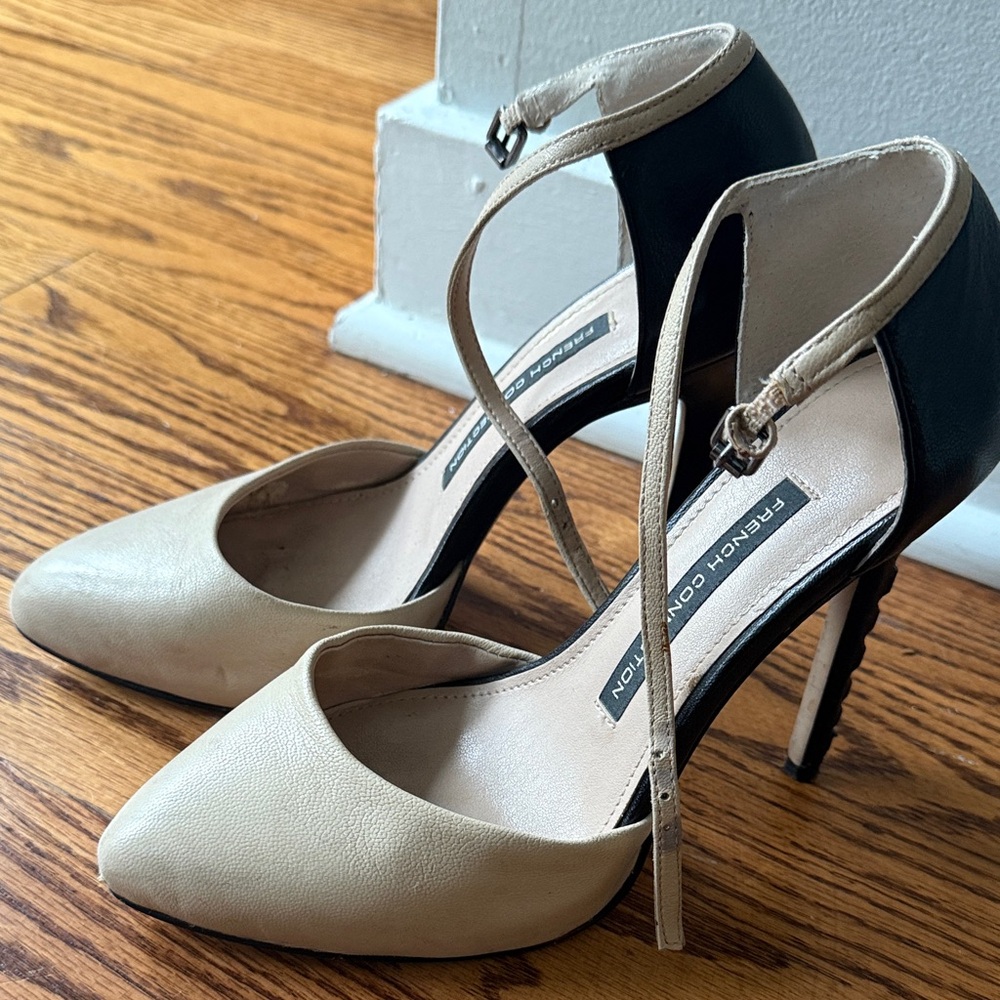 French Connection Two-Tone Black and Cream Heels